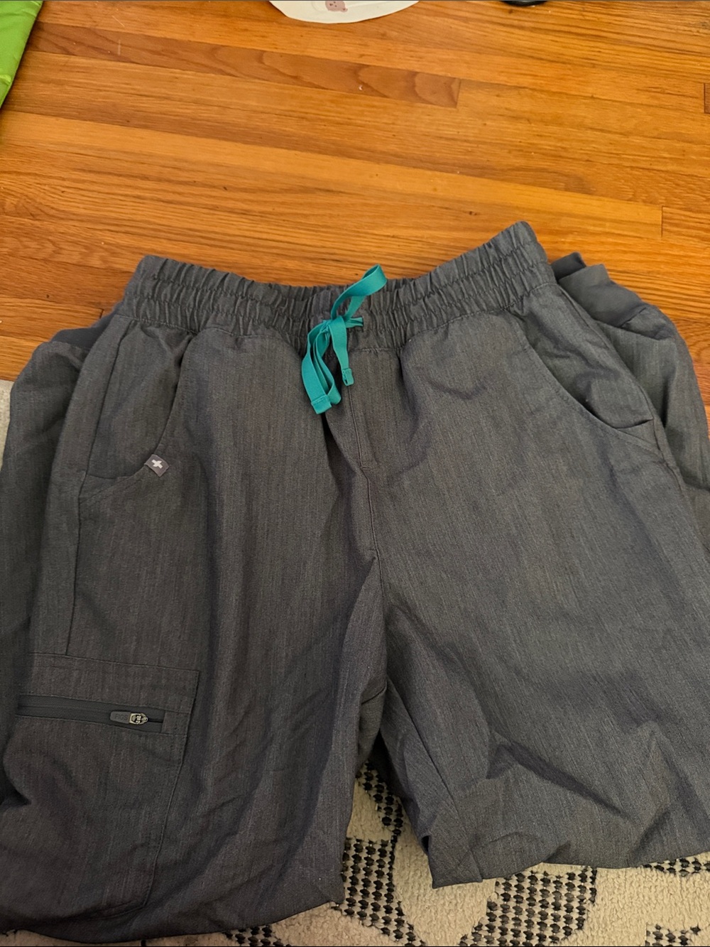 Womens gray figs with blue drawstring